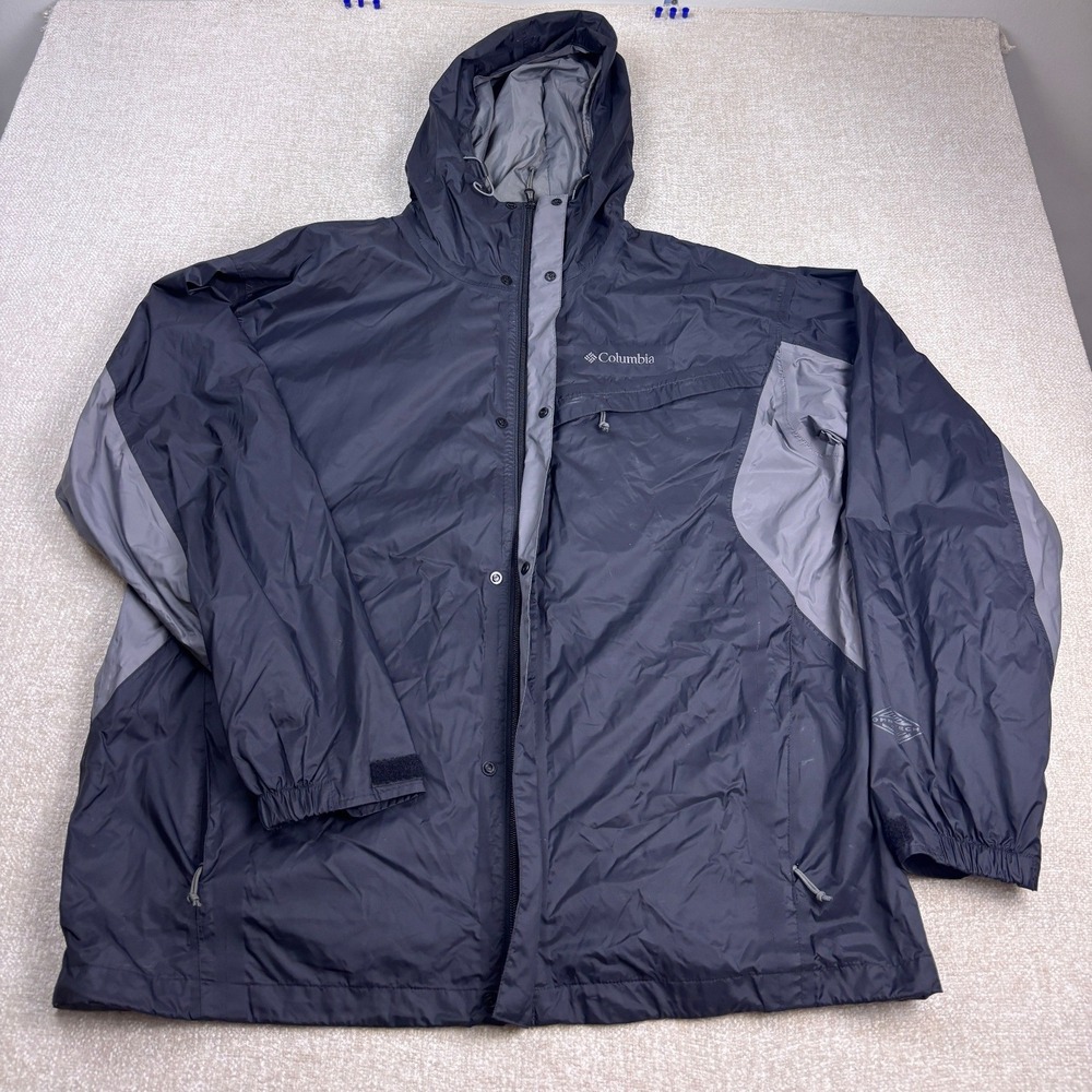 Columbia Omni-Tech Rain Jacket Mens XL Black Grey Waterproof Hooded Shell RM2135